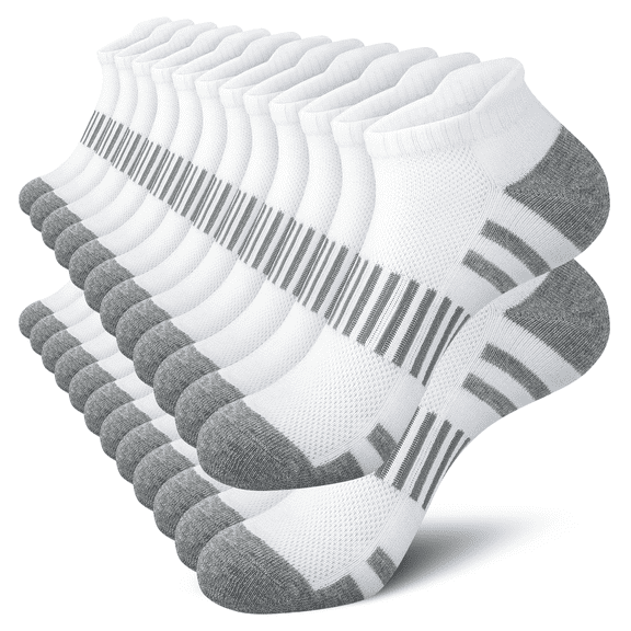 Loritta 12 Pairs Mens Socks White Running Ankle Socks Low Cut Cushioned Breathable Athletic Mens Socks Size 10-13