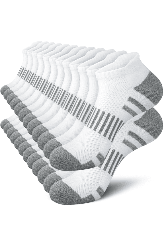 12 Pairs Mens Socks White Running Ankle Socks Low Cut Cushioned Breathable Athletic Socks Mens Socks Size 6-9