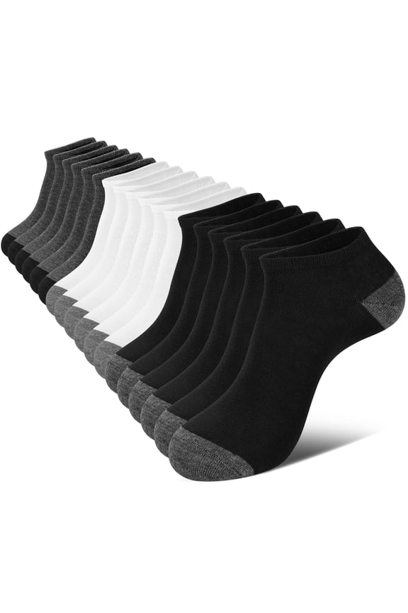 18 Pairs Mens Ankle Socks Size 6-12, Low Cut Men's Socks Value Pack Breathable Black/White/Gray