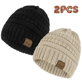 Loritta 2 Pack Womens Hats Thick Fleece Winter Beanie Hats for Women Black and Beige