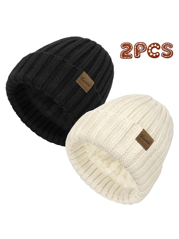 2 Pack Womens Hats Thick Fleece Winter Beanie Hats for Women