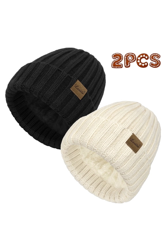 2 Pack Womens Hats Thick Fleece Winter Beanie Hats for Women