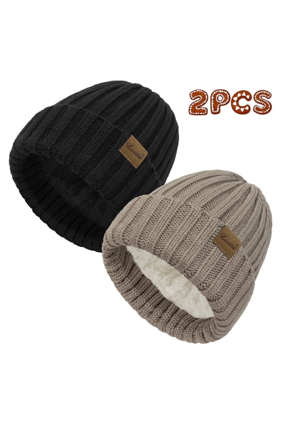 2 Pack Womens Hats Thick Fleece Winter Beanie Hats for Women
