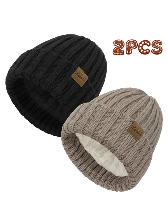 2 Pack Womens Hats Thick Fleece Winter Beanie Hats for Women