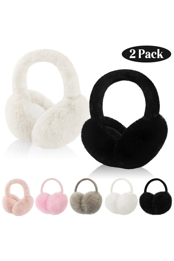 2 Packs Women Ear Muffs Soft Cute Foldable Ear Warmers for Women Gift Black and White