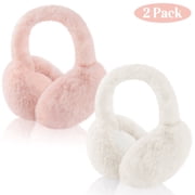 Loritta 2 Packs Women Ear Muffs Soft Cute Foldable Ear Warmers for Women Gift Pink and White