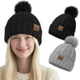 thumbnail image 1 of Loritta 2 Packs Womens Satin Silk Lined Beanie Knit Hat Woman Winter Hat with Pom Black and Gray, 1 of 9