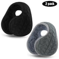 thumbnail image 1 of Loritta 2 Pacs Winter Earmuffs for Women, Foldable Warm Cable Knit Fleece Ear Muffs Black and Gray, 1 of 6