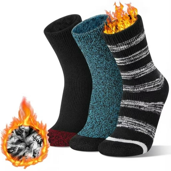 Loritta 3 Pairs Thermal Socks for Women, Winter Thick Warm Heated Boot Crew Socks Size 5-11