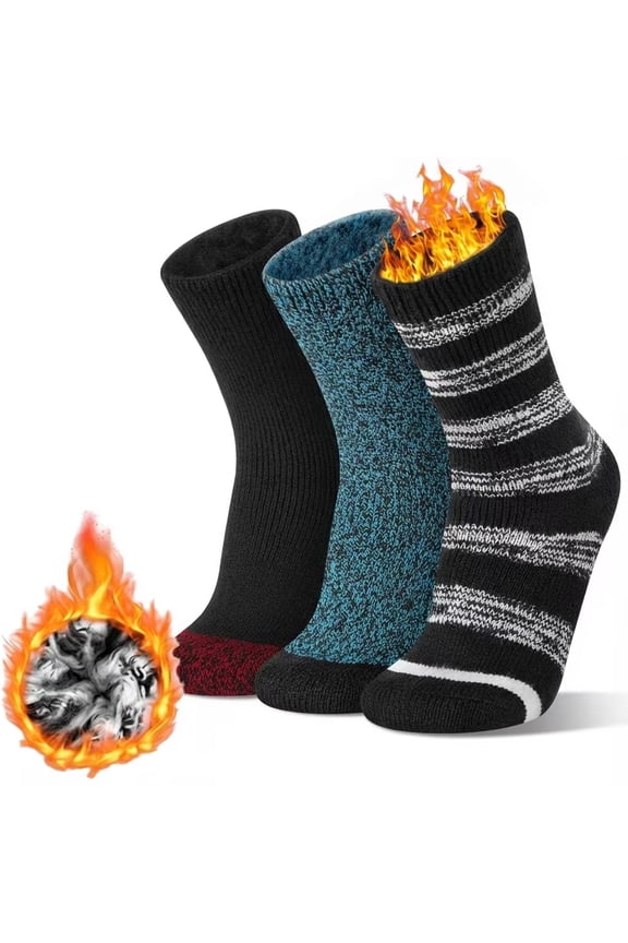 3 Pairs Thermal Socks for Women, Winter Thick Warm Heated Boot Crew Socks Size 5-11