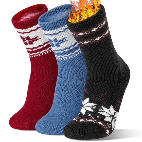 Loritta 3 Pairs Thermal Socks for Women, Winter Thick Warm Heated Boot Crew Socks Size 5-11