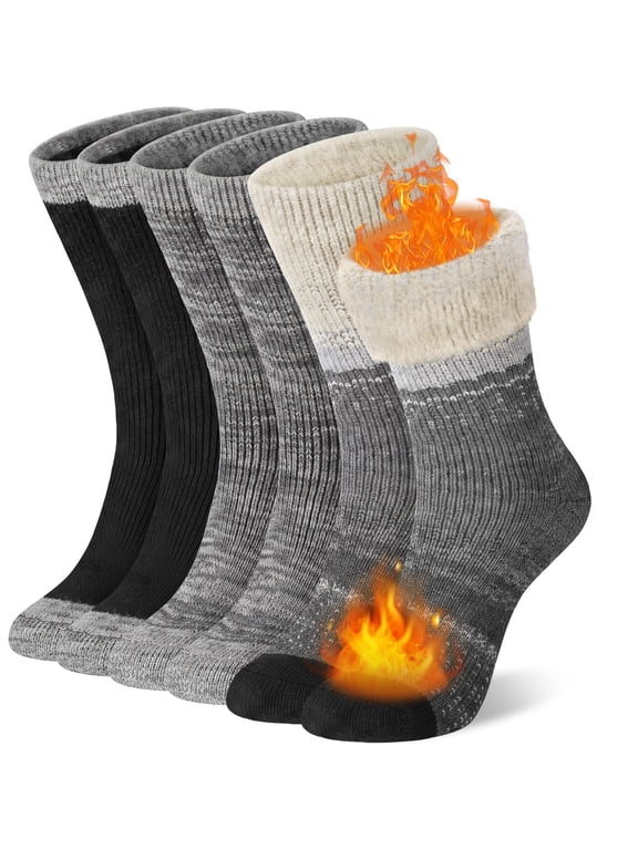 3 Pairs Thermal Socks for Women, Winter Thick Warm Heated Boot Crew Socks Size 5-11