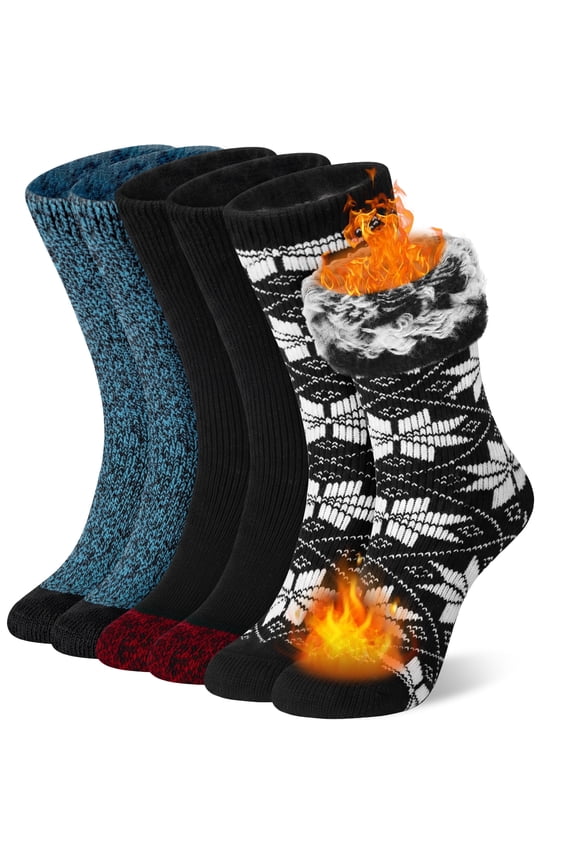 3 Pairs Thermal Socks for Women, Winter Thick Warm Heated Boot Crew Socks Size 5-11