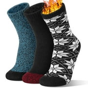 LORITTA 3 Pairs Thermal Socks for Women, Winter Thick Warm Heated Boot Crew Socks Size 5-11