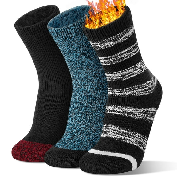 Loritta 3 Pairs Thermal Socks for Women, Winter Thick Warm Heated Boot Crew Socks Size 5-11