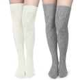 thumbnail image 1 of Loritta 2 Pairs Women Cable Knitted Thigh High Socks Long Winter Socks over Knee Size 6-9, 1 of 6