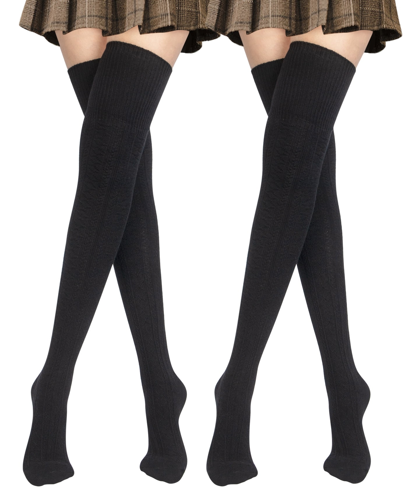 Loritta 2 Pairs Women Thigh High Socks Extra Long Cotton Knit Warm