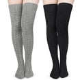 thumbnail image 1 of Loritta 2 Pairs Womens Thigh High Cable Knitted Long Socks Winter Boot Stockings over Knee Leg Warmers Size 6-9, 1 of 6