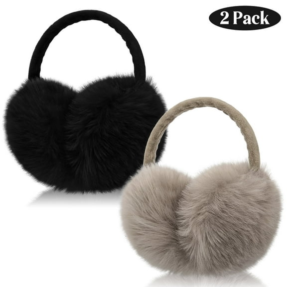 Loritta 2 Pcs Winter Earmuffs for Women Fluffy Cute Ear Muffs for Winter Black and Brown