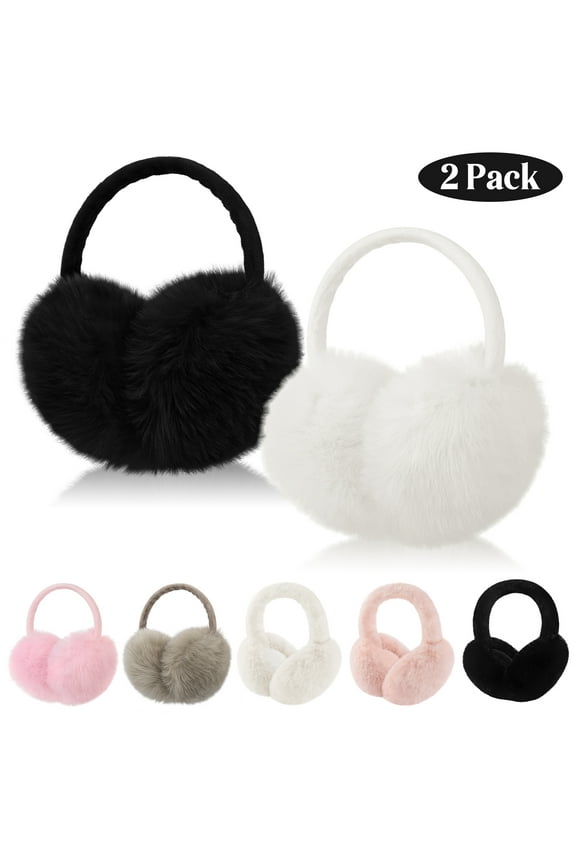 2 Pcs Winter Earmuffs for Women Fluffy Cute Ear Muffs for Winter Black and White