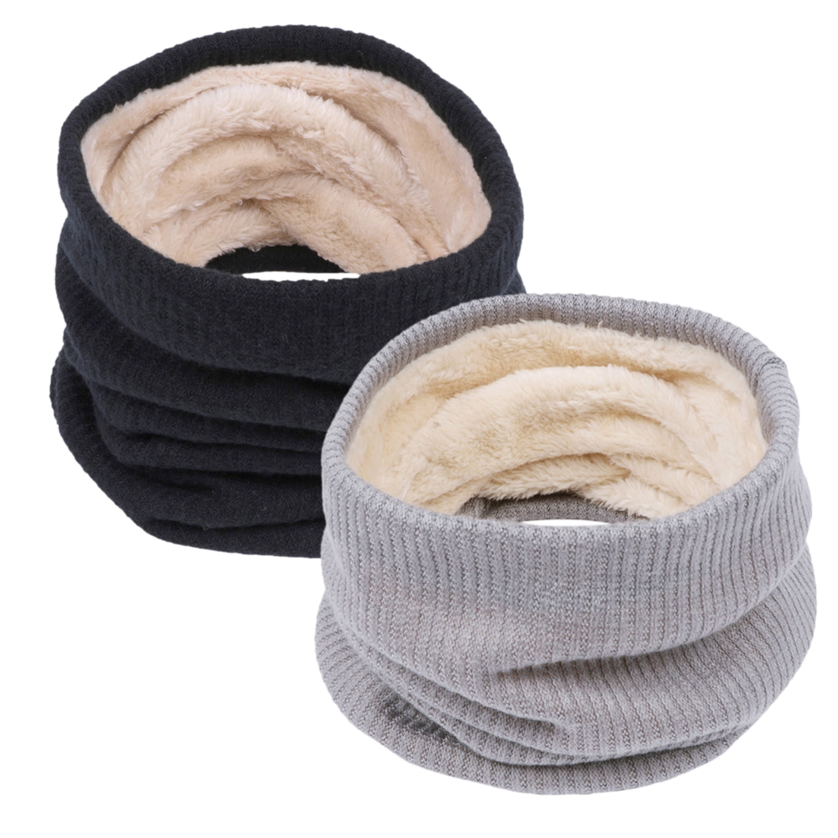 Loritta 2Pcs Scarves for Women Winter Neck Warmers Knitting Fleece Face Scarf Black and Gray