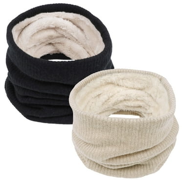 Loritta 2Pcs Scarves for Women Winter Neck Warmers Knitting Fleece Face Scarf Black and Khaki