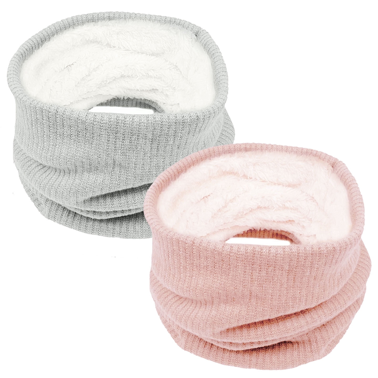 Loritta 2Pcs Scarves for Women Winter Neck Warmers Knitting Fleece Face Scarf Gray and Pink