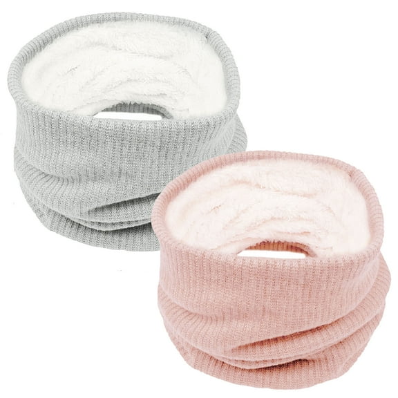 Loritta 2Pcs Women's Winter Knitted Fleece Scarves Set Classic Solid Style Thickened Warm Neck Warmer Gray & Pink