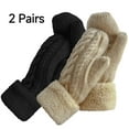 thumbnail image 1 of Loritta 2Pcs Winter Gloves for Women Warm Lining Cozy Knit Thick Mitten Black and Beige, 1 of 6