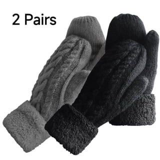 Loritta 2Pcs Winter Gloves for Women Warm Lining Mittens- Cozy Knit Thick Women Gloves Mittens Cold Weather Black and Dark Gray