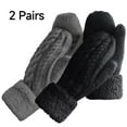 thumbnail image 1 of Loritta 2Pcs Winter Gloves for Women Warm Lining Mittens- Cozy Knit Thick Women Gloves Mittens Cold Weather Black and Dark Gray, 1 of 7