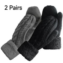 Loritta 2Pcs Winter Gloves for Women Warm Lining Mittens- Cozy Knit Thick Women Gloves Mittens Cold Weather Black and Dark Gray