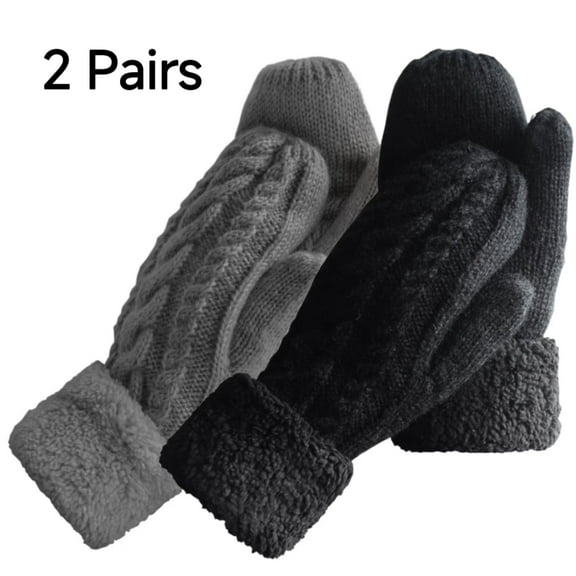Loritta 2Pcs Winter Gloves for Women Warm Lining Mittens- Cozy Knit Thick Women Gloves Mittens Cold Weather Black and Dark Gray