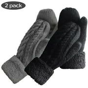 Loritta 2Pcs Winter Gloves for Women Warm Lining Mittens- Cozy Knit Thick Women Gloves Mittens Cold Weather