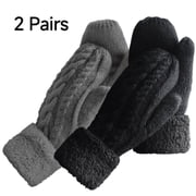 Loritta 2 Pairs Winter Gloves for Women Warm Lining Mittens- Cozy Knit Thick Women Gloves Mittens Cold Weather Black and Dark Gray