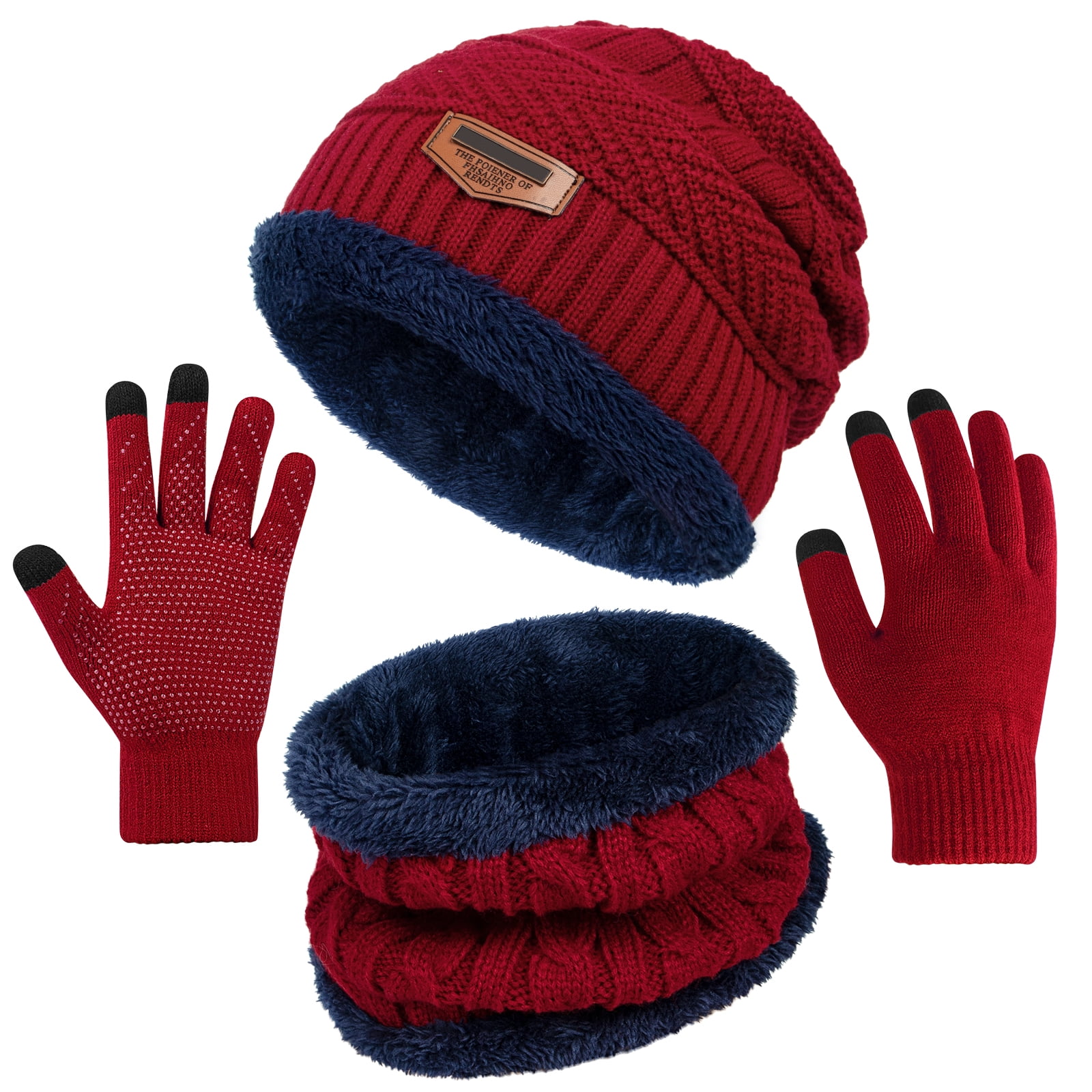 Loritta 3 Pack Mens Hats and Casual Scarf Set Soft Winter Gloves Beanie ...