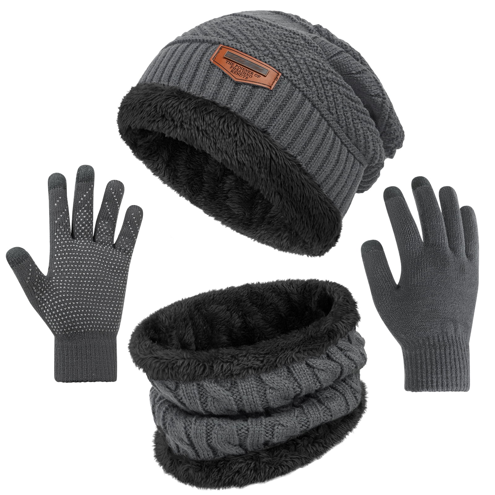 Loritta 3 Pack Mens Hats and Scarf Set Soft Casual Winter Gloves Beanie ...
