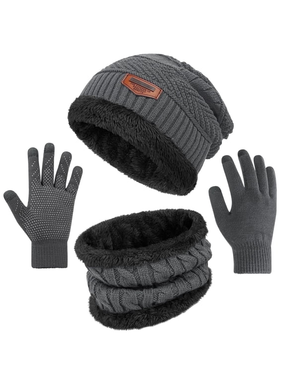 3 Pack Womens Hats and Scarf Set Soft Casual Winter Gloves Beanie Hats for Women