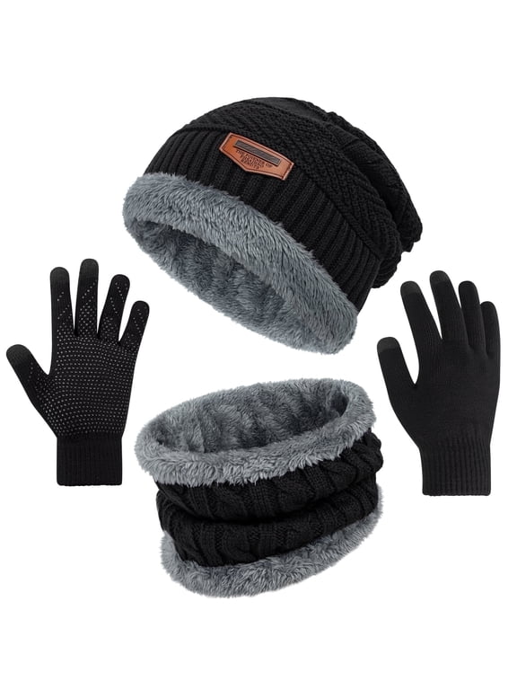 3 Pack Womens Winter Hats and Casual Scarf Set Soft Winter Gloves Beanie Hats for Women