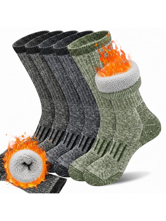 3 Pairs Merino Wool Hiking Socks for Men Winter Thermal Cushioned Boot Socks, Size 9-12