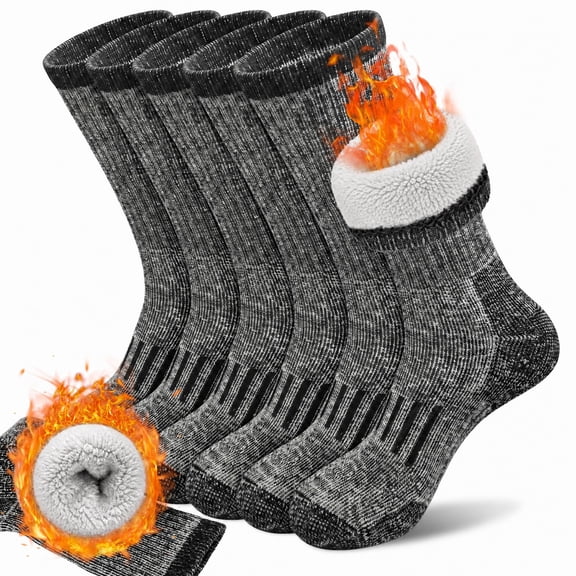 Loritta 3 Pairs Merino Wool Hiking Socks for Men Winter Thermal Cushioned Boot Socks, Size 9-12