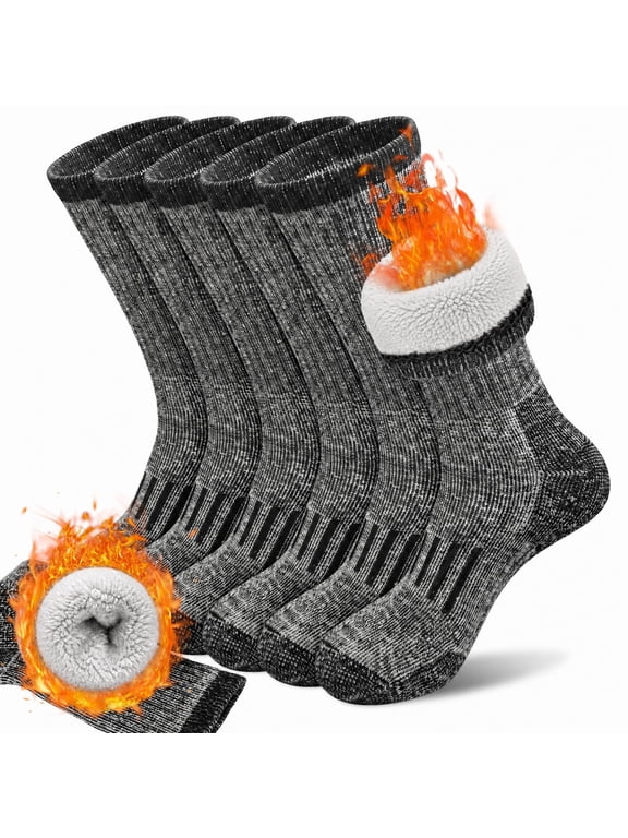3 Pairs Merino Wool Hiking Socks for Men Winter Thermal Cushioned Boot Socks, Size 9-12