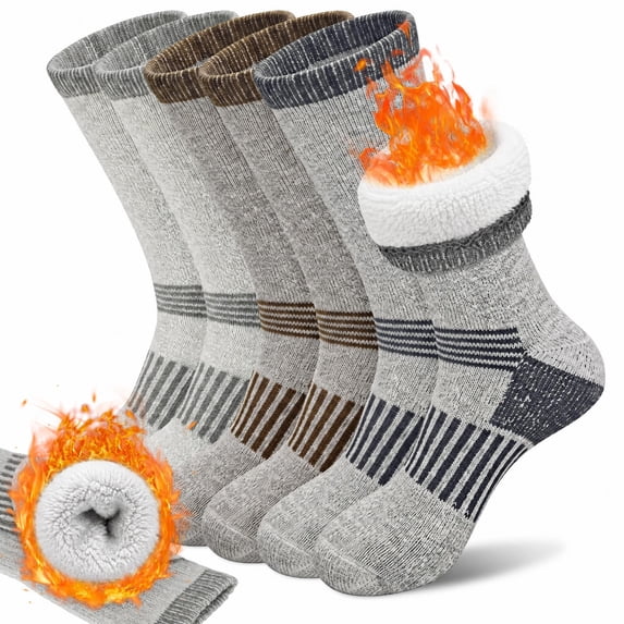 Loritta 3 Pairs Merino Wool Hiking Socks for Men Winter Thermal Cushioned Boot Socks, Size 9-12