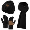 thumbnail image 1 of Loritta 3 Pcs Beanie Hat Long Scarf No-Slip Touch Screen Gloves for Men Women, Black, 1 of 8