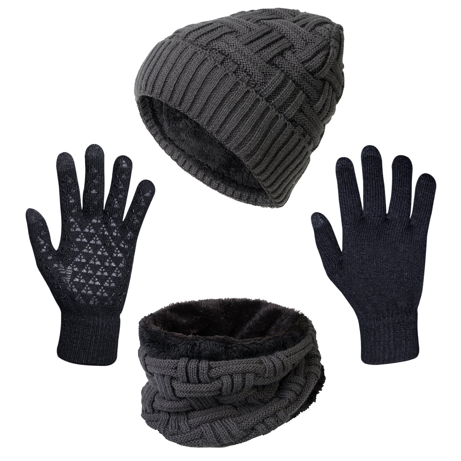 Loritta 3 Pcs Men Winter Soft Beanie Hat Touchscreen Gloves Set, Casual ...