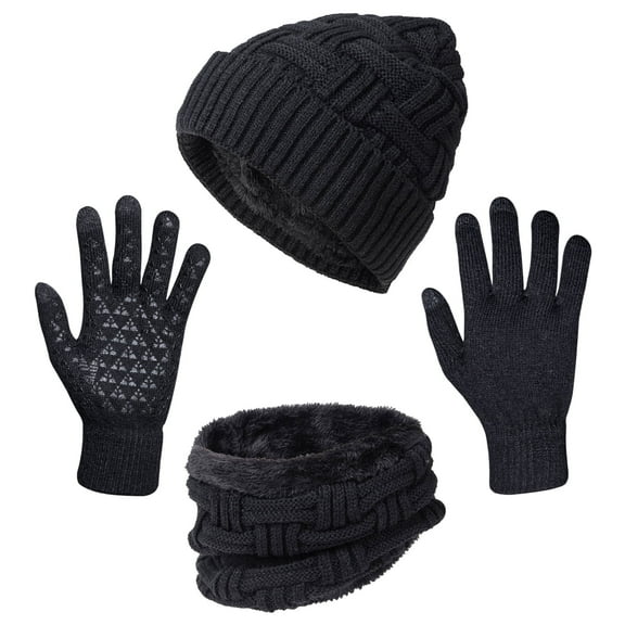Loritta 3 Pcs Men Winter Beanie Hat Casual Scarf and Touch Screen Gloves Set for Men