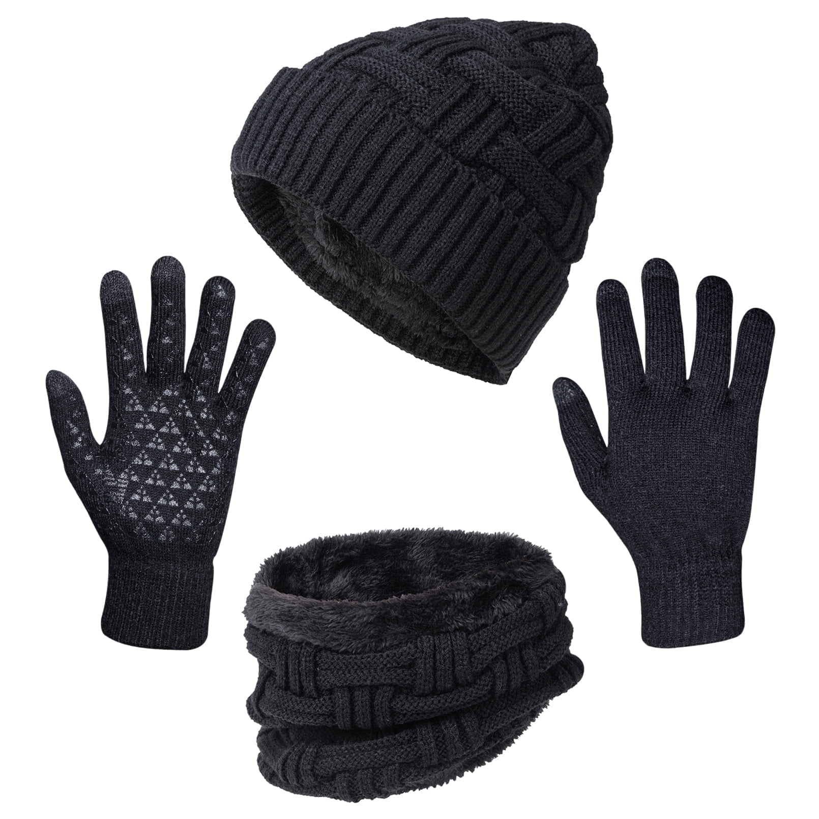 Unisex Knit Beanie and Gloves Set Stretchy Touch Screen Gripper Winter Warm Beanie and Touchscreen Gloves Set for Women Men Unisex  main image 2