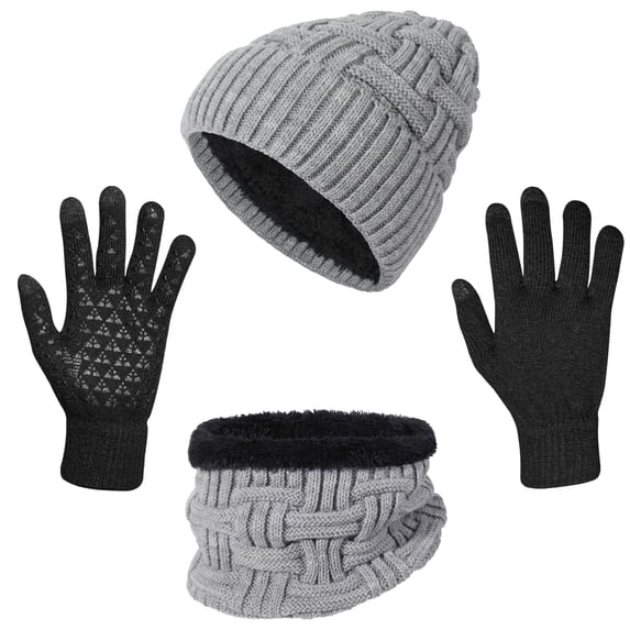 Loritta 3 Pcs Men Winter Beanie Hat Scarf and Touch Screen Gloves Set for Men