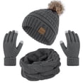 thumbnail image 1 of Loritta 3 Pcs Women Winter Hat and Gloves Sets, Beanies Knit Classic Neck Warmer and Touchscreen Gloves Gray, 1 of 6