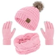thumbnail image 1 of Loritta 3 Pcs Women Winter Hat and Gloves Sets, Beanies Knit Classic Neck Warmer and Touchscreen Gloves Pink, 1 of 5